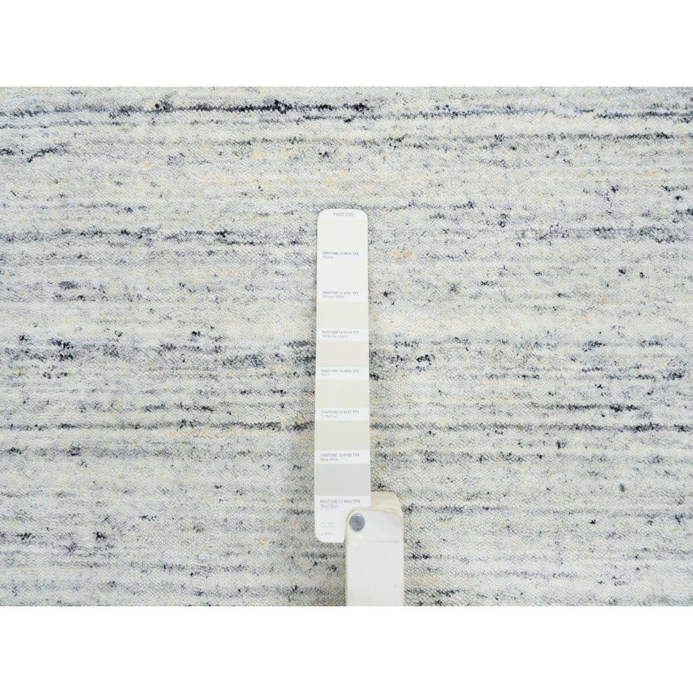 Ivory, Hand Loomed Plain Modern Striped Design, Wool Runner Rug, 2'6"x11'10"