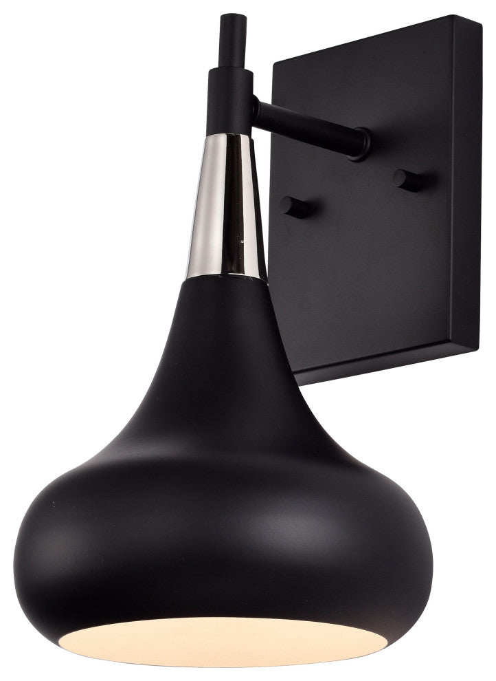 Phoenix 1-Light Wall Sconce, Matte Black With Polished Nickel