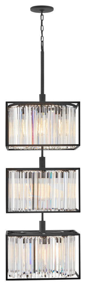Hinkley 50.25" Giada Multi-Tier Modern Chandelier, Black + Prismatic Crystals