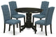 5Pc Dining Set, Round Room Table, Four Parson Chairs, Blue Fabric, Black Finish