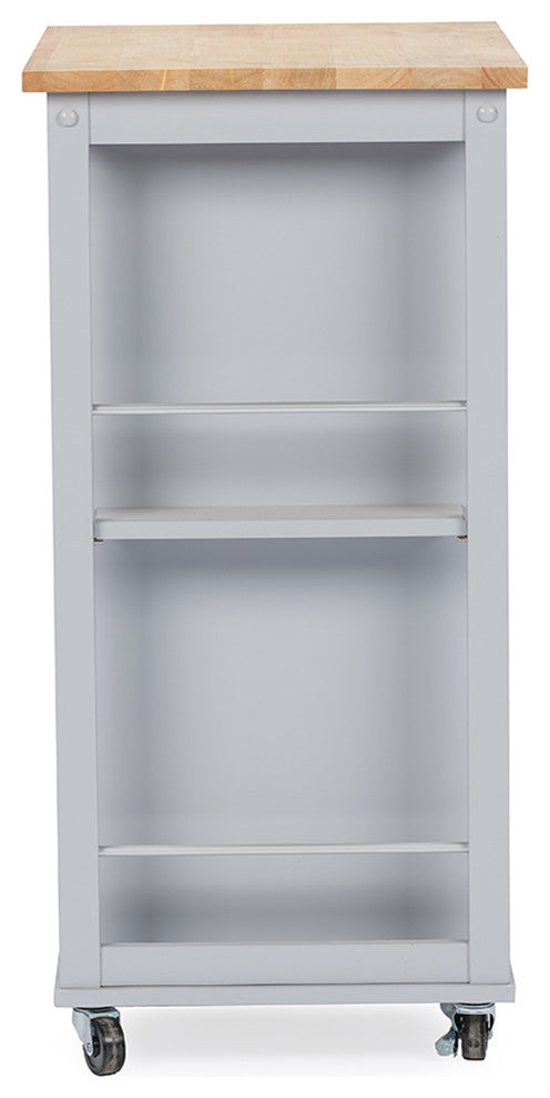 Yonkers Contemporary Light Gray Kitchen Cart With Wood Top