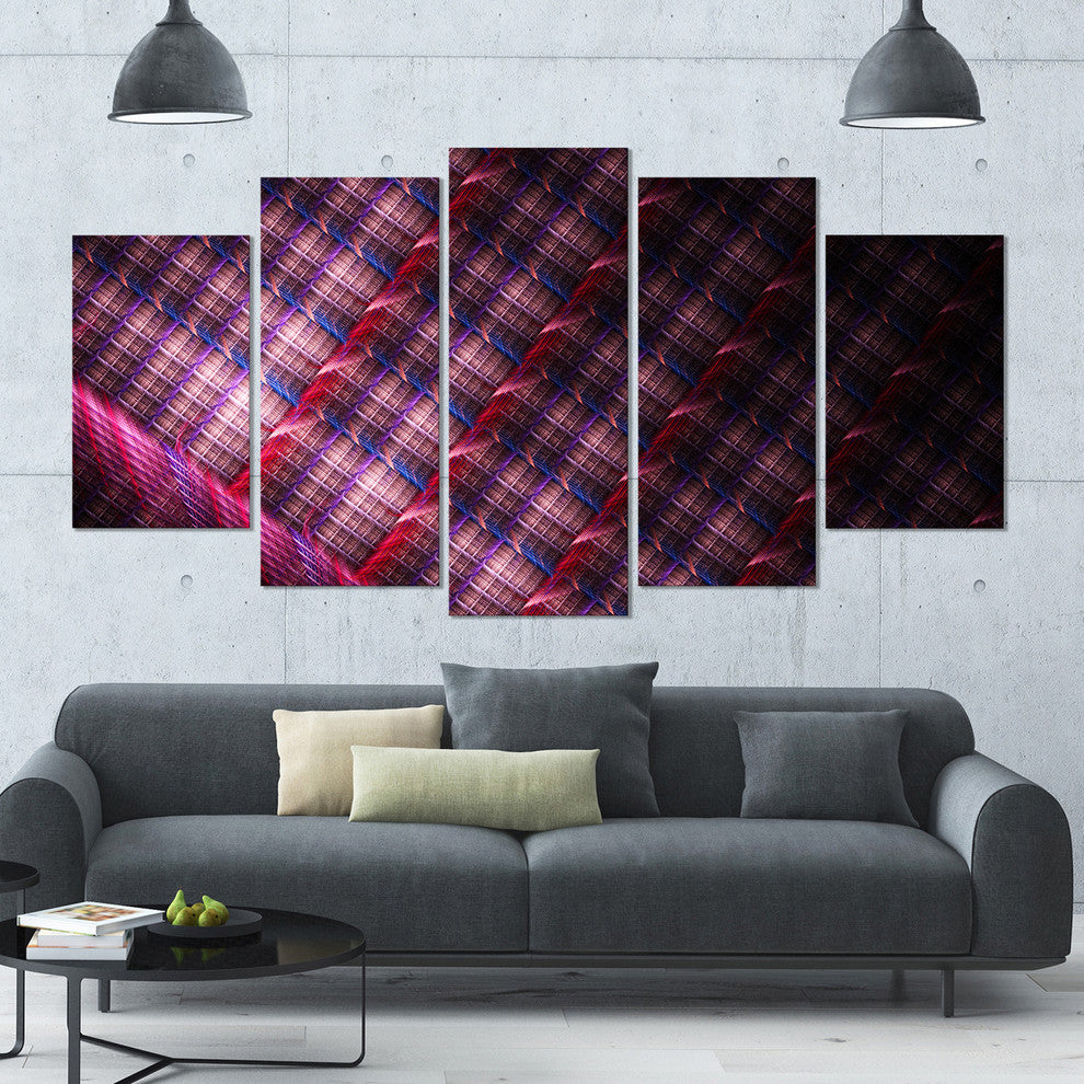 Dark Pink Abstract Metal Grill, Contemporary Art on Canvas, 60"x32", 5 Panels