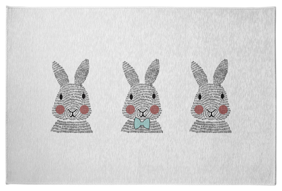 Bunny Triplets Easter Chenille Rug, Wave Top Blue, 4'x6'