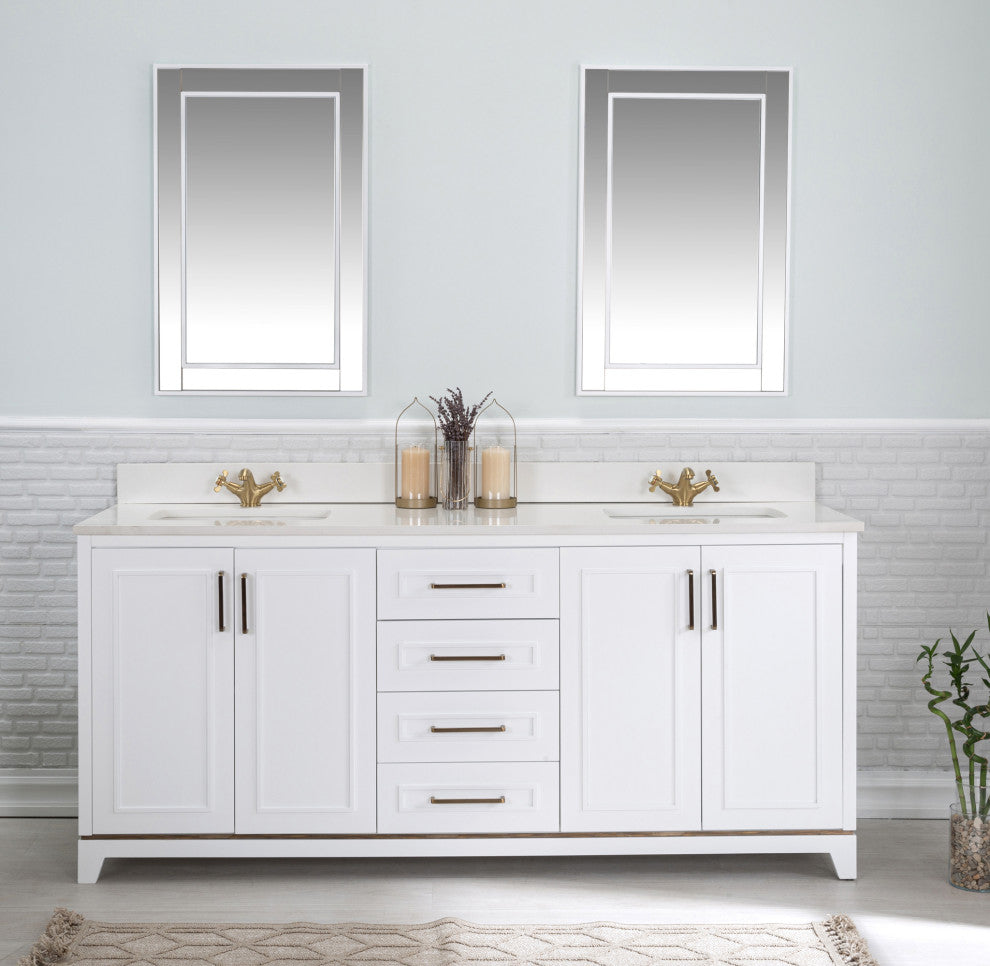 Albia Collection 72" Bathroom Vanity With Sink, Mirror, Countertop, White
