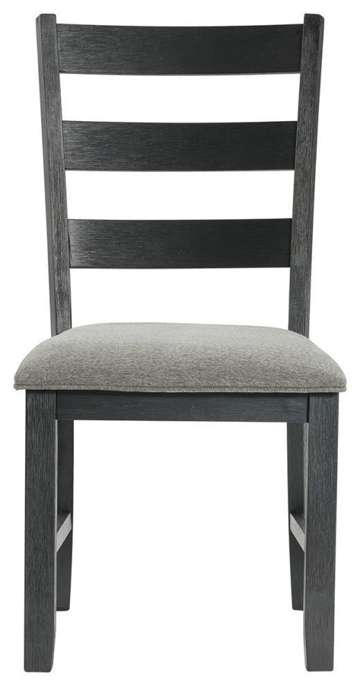 Martin Dining Side Chair With Gray Fabric, Black Finish, Set of 2