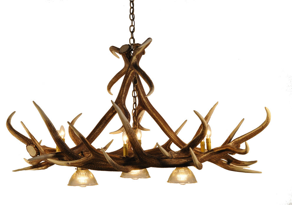Elk 6 Antler Chandelier With 3 Downlights