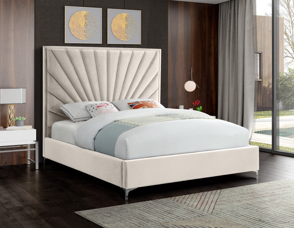 Eclipse Velvet Bed, Cream, Full