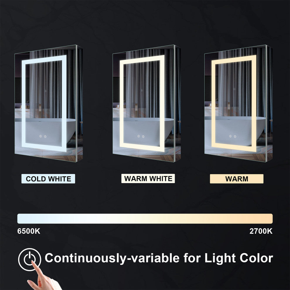 Recessed/Surface Mount LED Medicine Cabinet Mirror with Defogger, 20"x30" Right Hinge