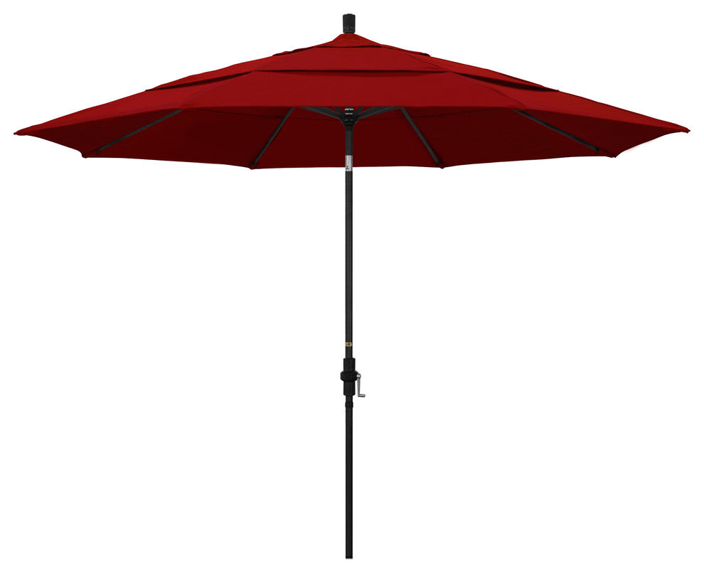 11' Stone Black Collar Tilt Crank Aluminum Umbrella, Sunbrella, Jockey Red