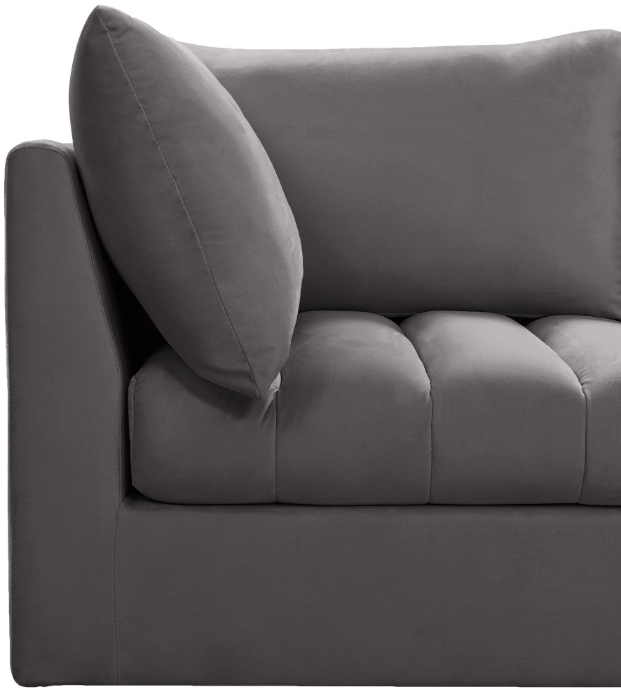 Jacob Velvet Upholstered 5-Piece L-Shaped Modular Sectional, Grey