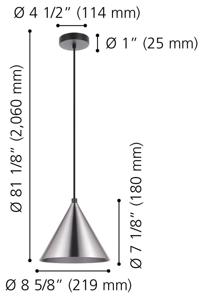 Narices 1-Light Mini Pendant, Structured Black Finish, Matte Nickel Shade