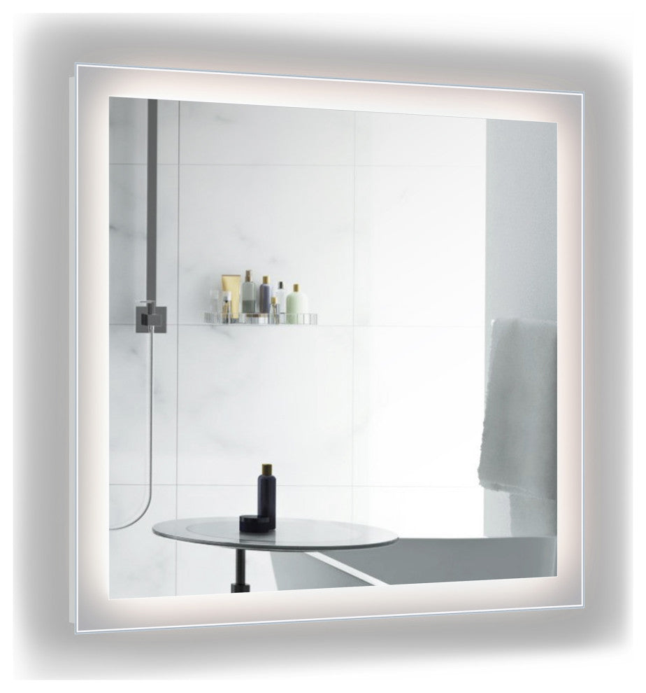 LED Lighted Bathroom Mirror Wall Mount With Defogger, 36"x36"