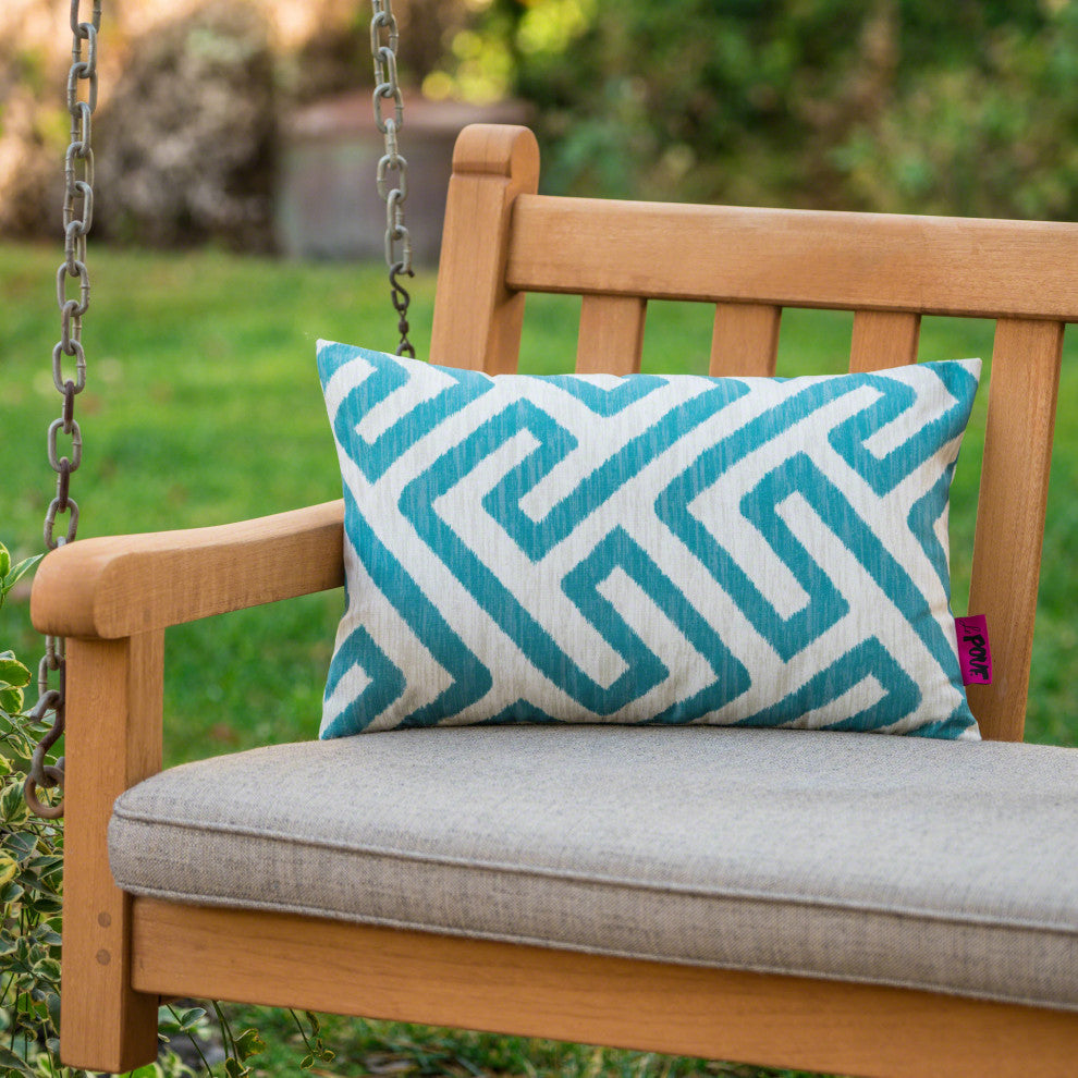 GDF Studio Manduka Outdoor Rectangular Pillow, Dark Teal/White Greek Key, Single