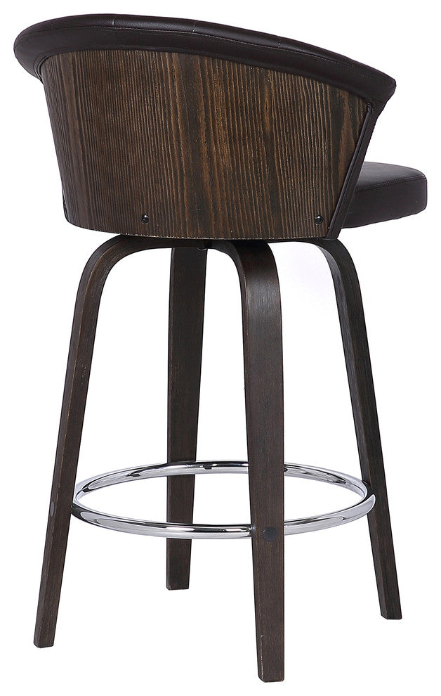 Ashley Wood Back Swivel Brown Faux Leather Bar Stool, 30"