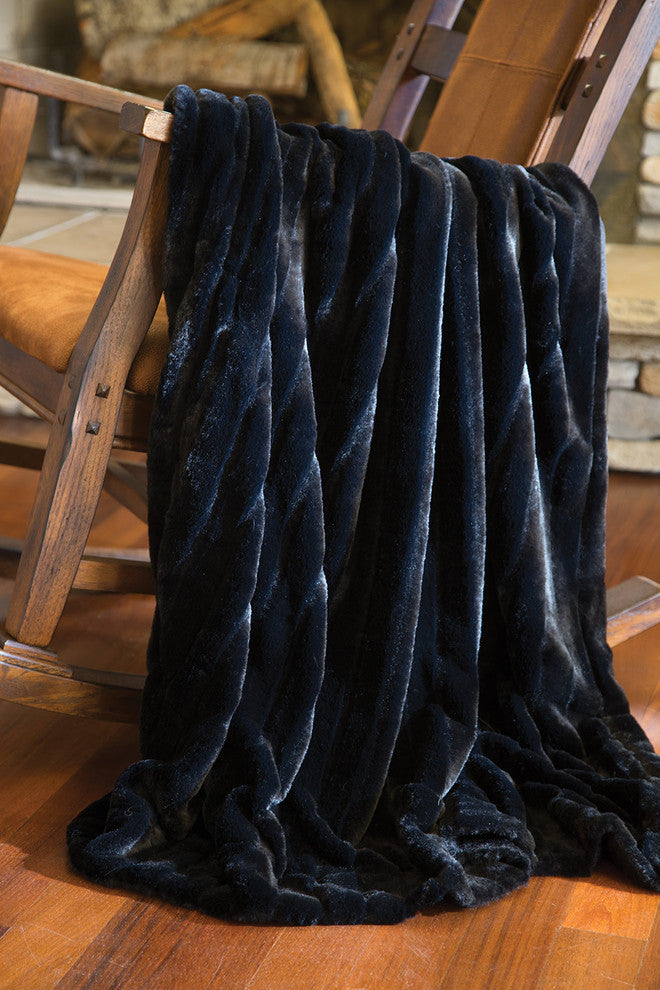 Faux Fur Throw Blanket, Black Striped Mink