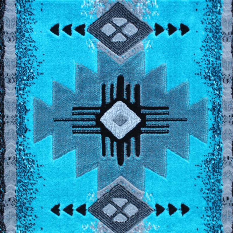 Mohave Collection Traditional Southwestern Style Area Rug, Turquoise, 2' X 11