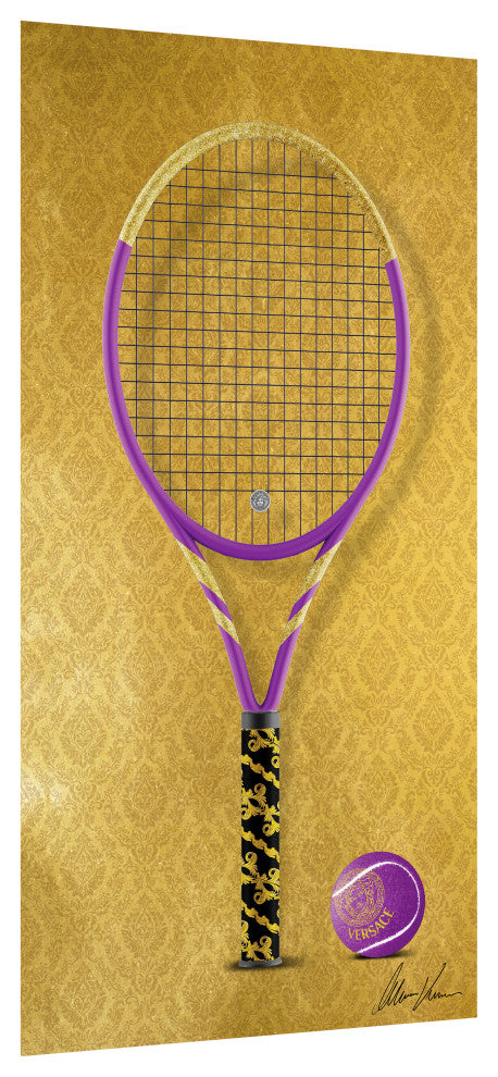"Versace Vibes Racquet" Frameless Floating Tempered Glass Panel Graphic Wall Art