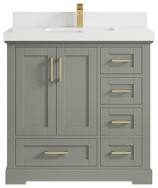 Boston 36 Center Sink Bath Vanity in Evergreen 2" White Quartz