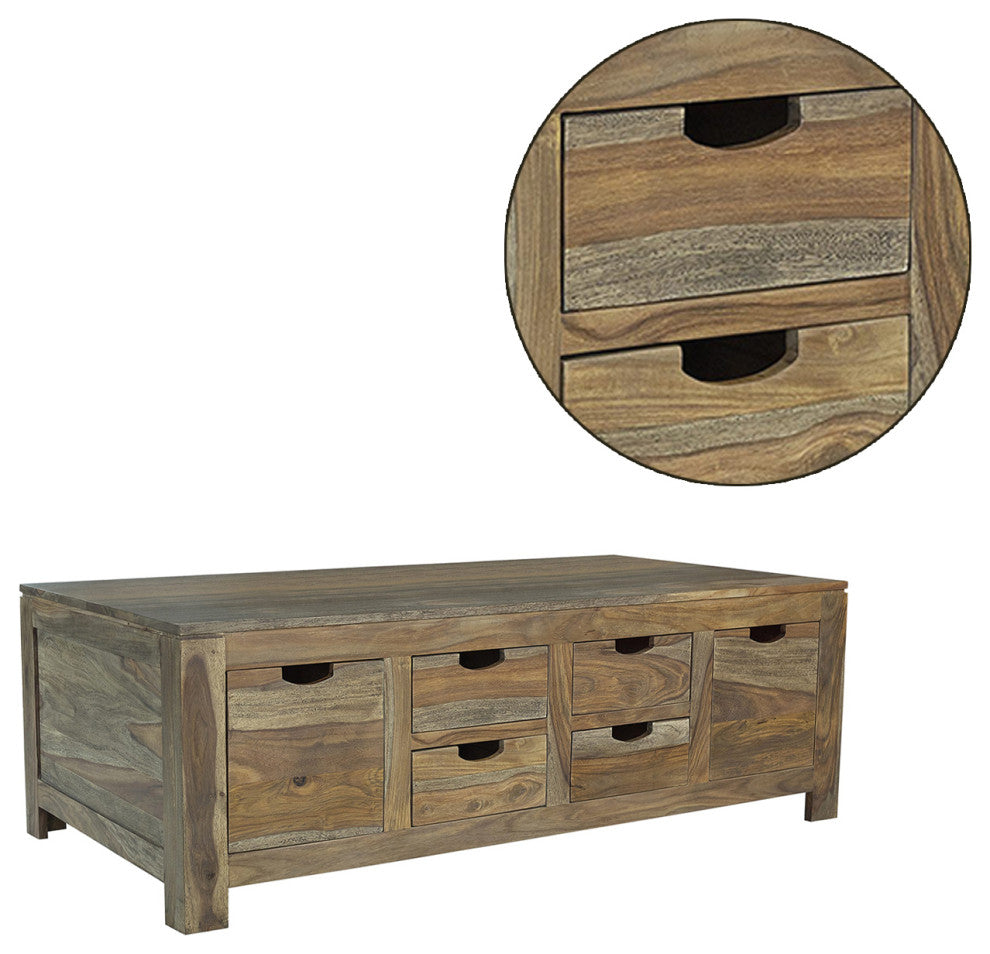 6-Drawer Storage Coffee Table, Natural Sheesham