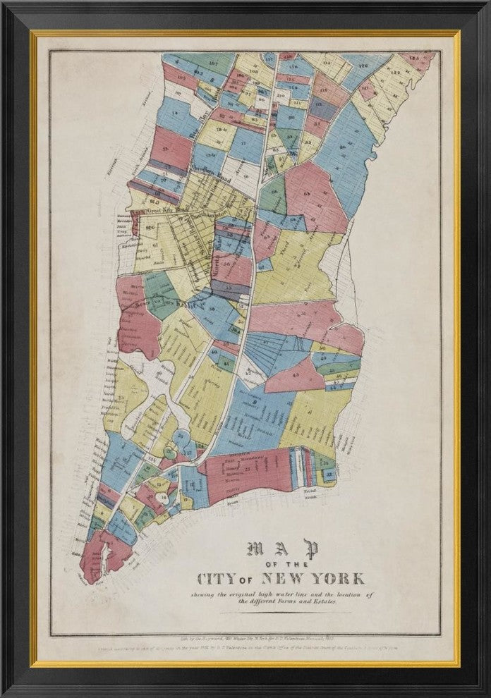 Map, New York, Original High Water Line And The Locationof Estates 1853, 28"x40"