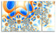 Yellow Blue Exotic Pattern, Abstract Wall Art Canvas, 48"x28", 4 Panels