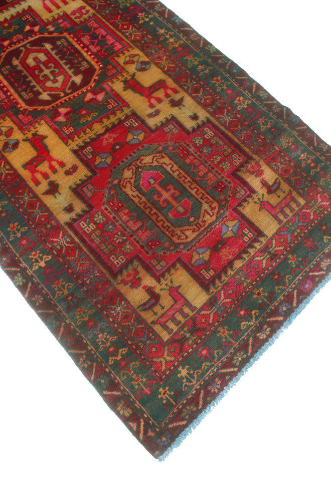 Fine Vintage Distressed Nuvia Gold/Red Runner, 3'4x10'2