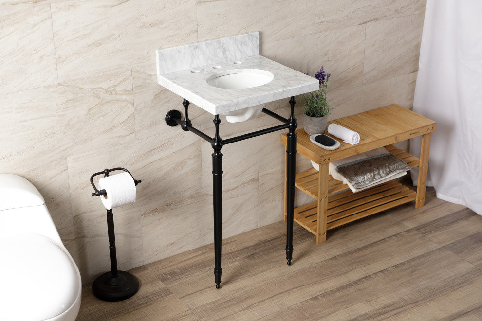 KVPB1917M380ST 19" Carrara Marble Console Sink with Brass Legs