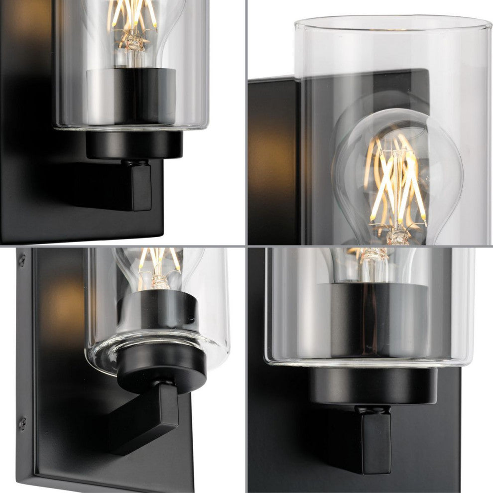 Goodwin 1-Lt Matte Black Modern Vanity Light With Clear Glass