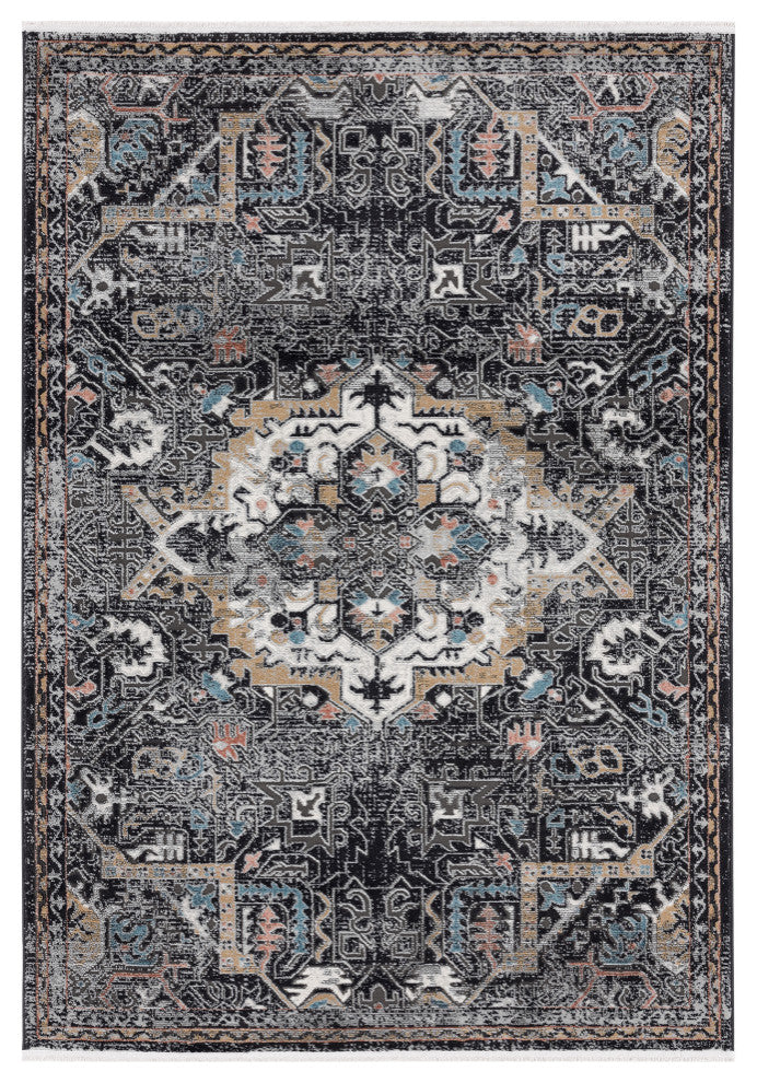 Abani Azure Collection AZR150A Black Faded Medallion Persian Area Rug