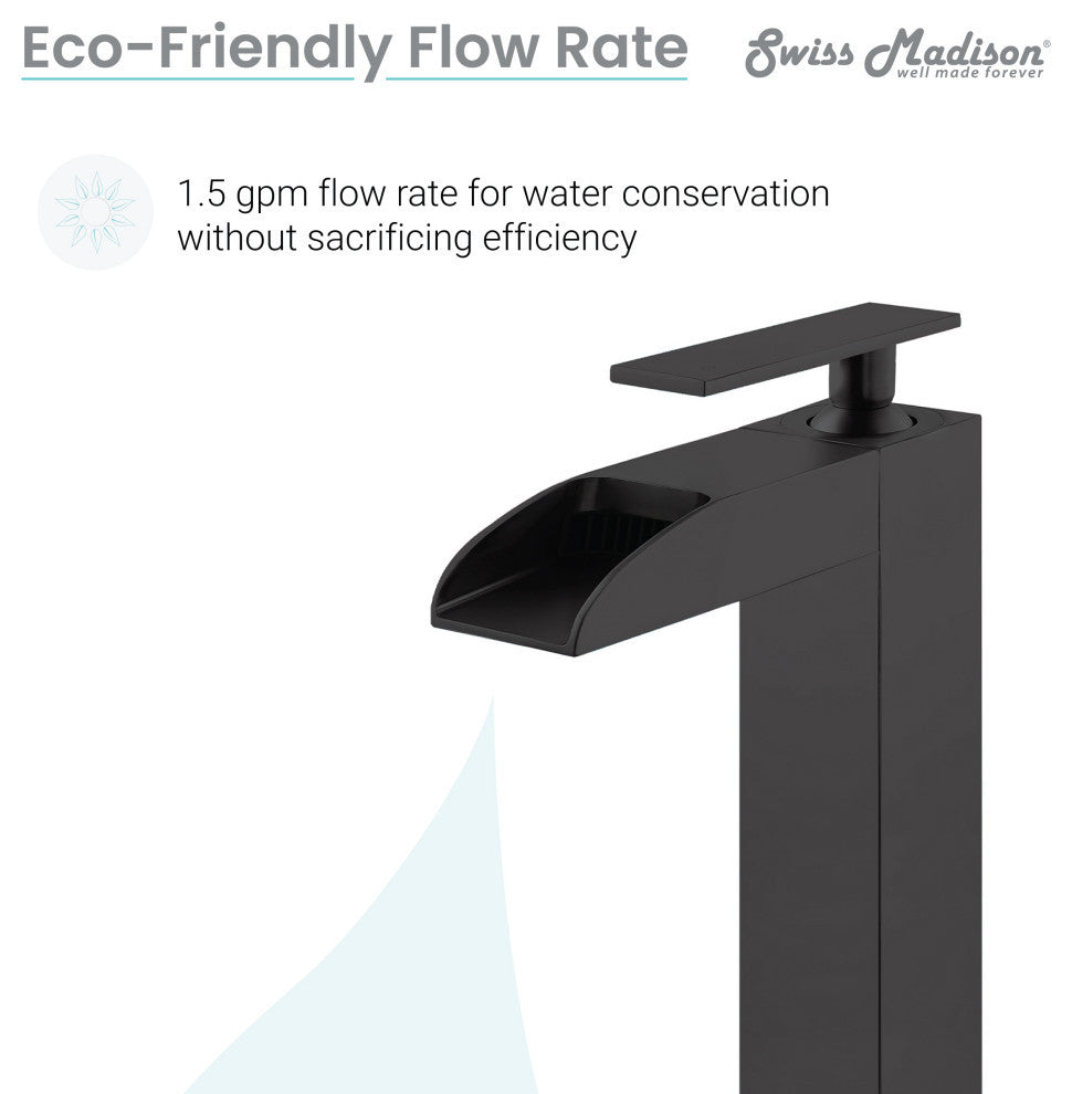 Concorde Single HoleHigh Arc Waterfall Bathroom Faucet, Matte Black