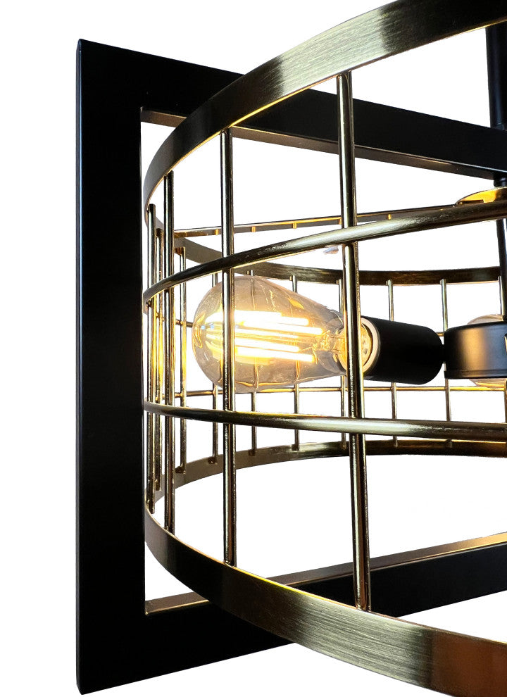 Akbal 3-Light Black and Gold Drum Chandelier