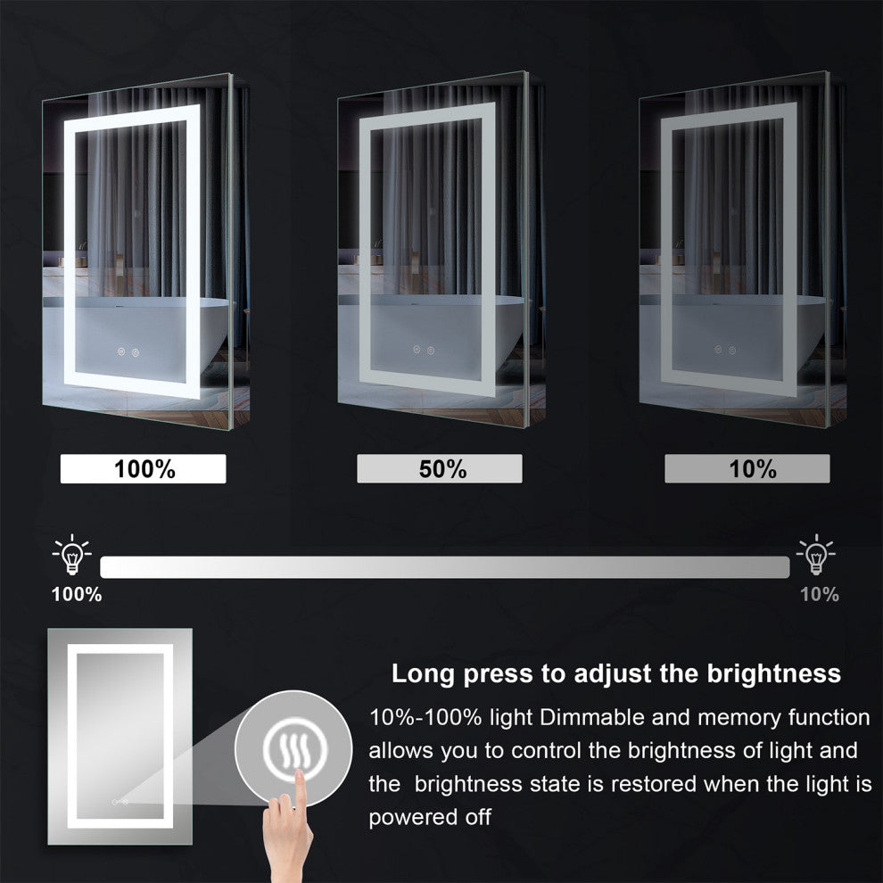 Recessed/Surface Mount LED Medicine Cabinet Mirror with Defogger, 20"x30" Right Hinge