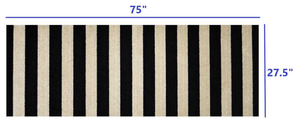 2' x 6' Black and Tan Wide Stripe Washable Runner Rug