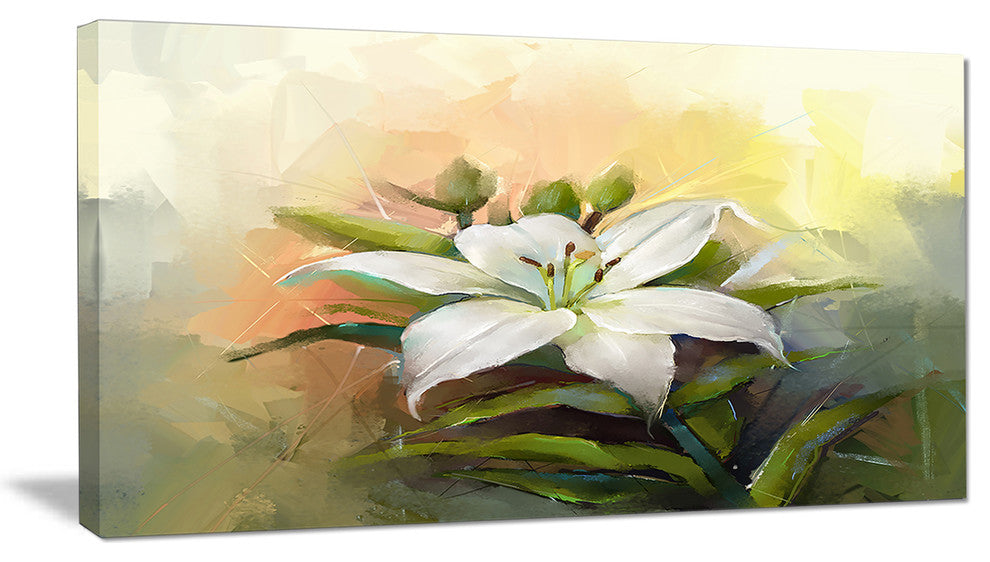 White Lily Flower Oil Painting, Large Floral Canvas Art Print, 32"x16"