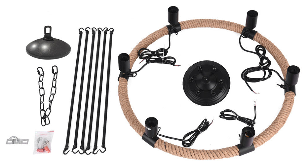 Modern Farmhouse Wagon Wheel Light Fixture, 6 Light