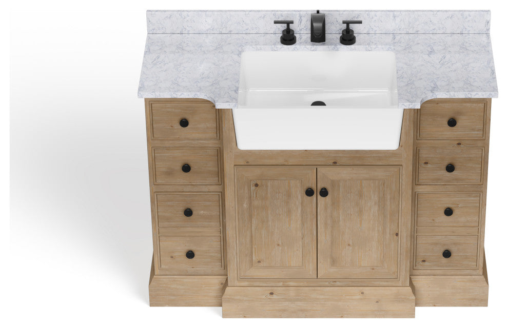 Fermo Bath Vanity, Weathered Fir, 48", Marble Top, Single Sink, Freestanding