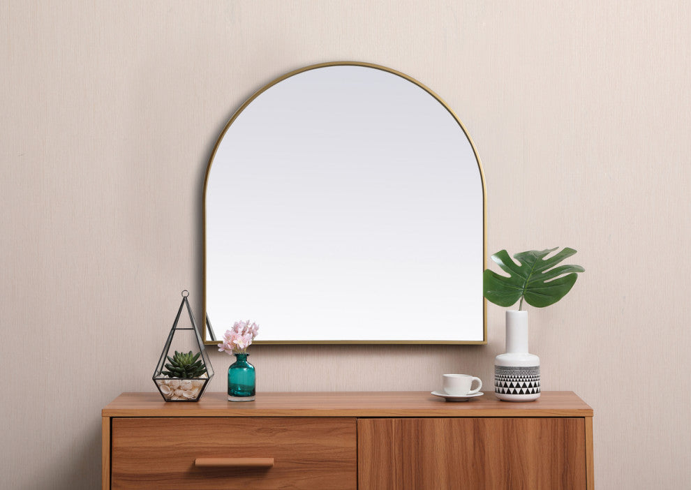 Elegant Decor Metal Frame Arch Mirror 36X36" in Brass