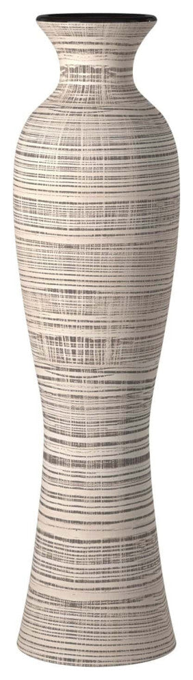 Modern Farmhouse Latte Striped Ceramic Floor Vase