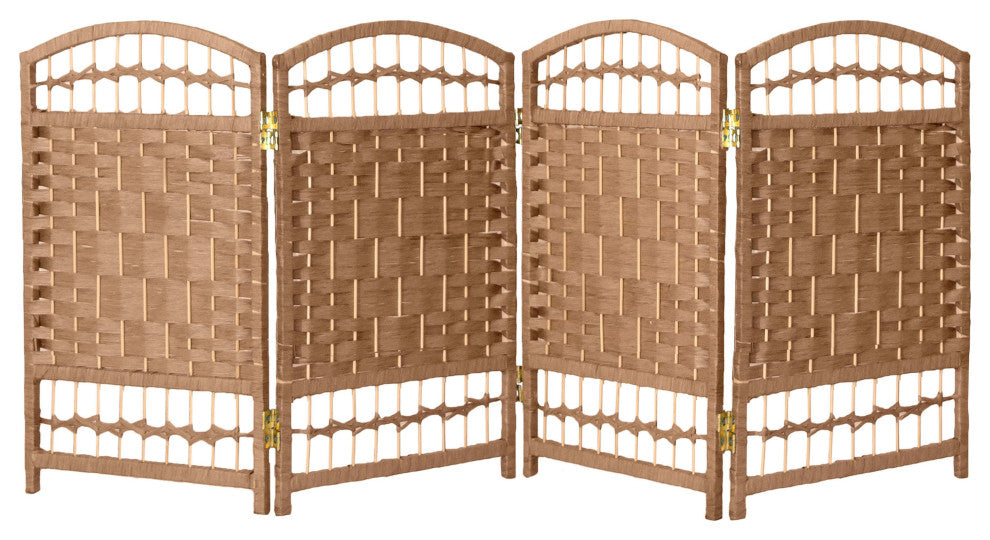 2 ft. Short Fiber Weave Room Divider Natural 4 Panels