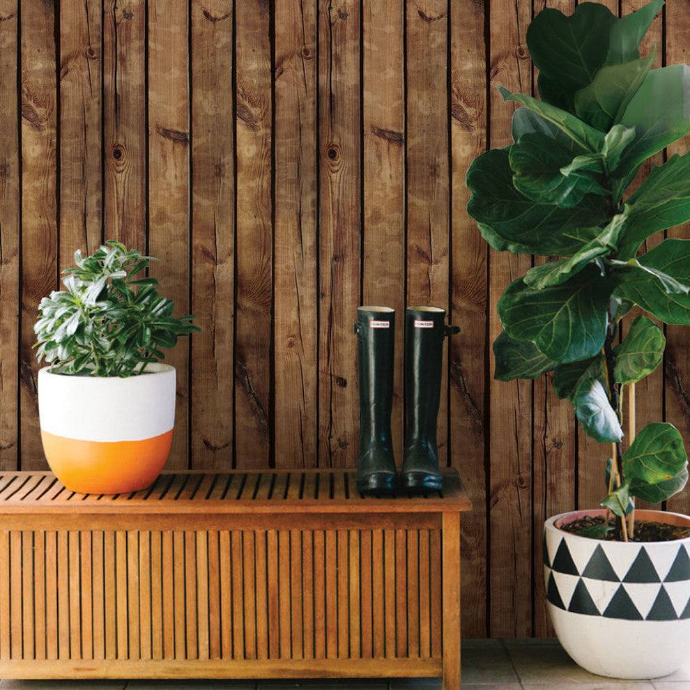 Brown Wood Peel And Stick Vinyl Wallpaper, 24"w X 60"h