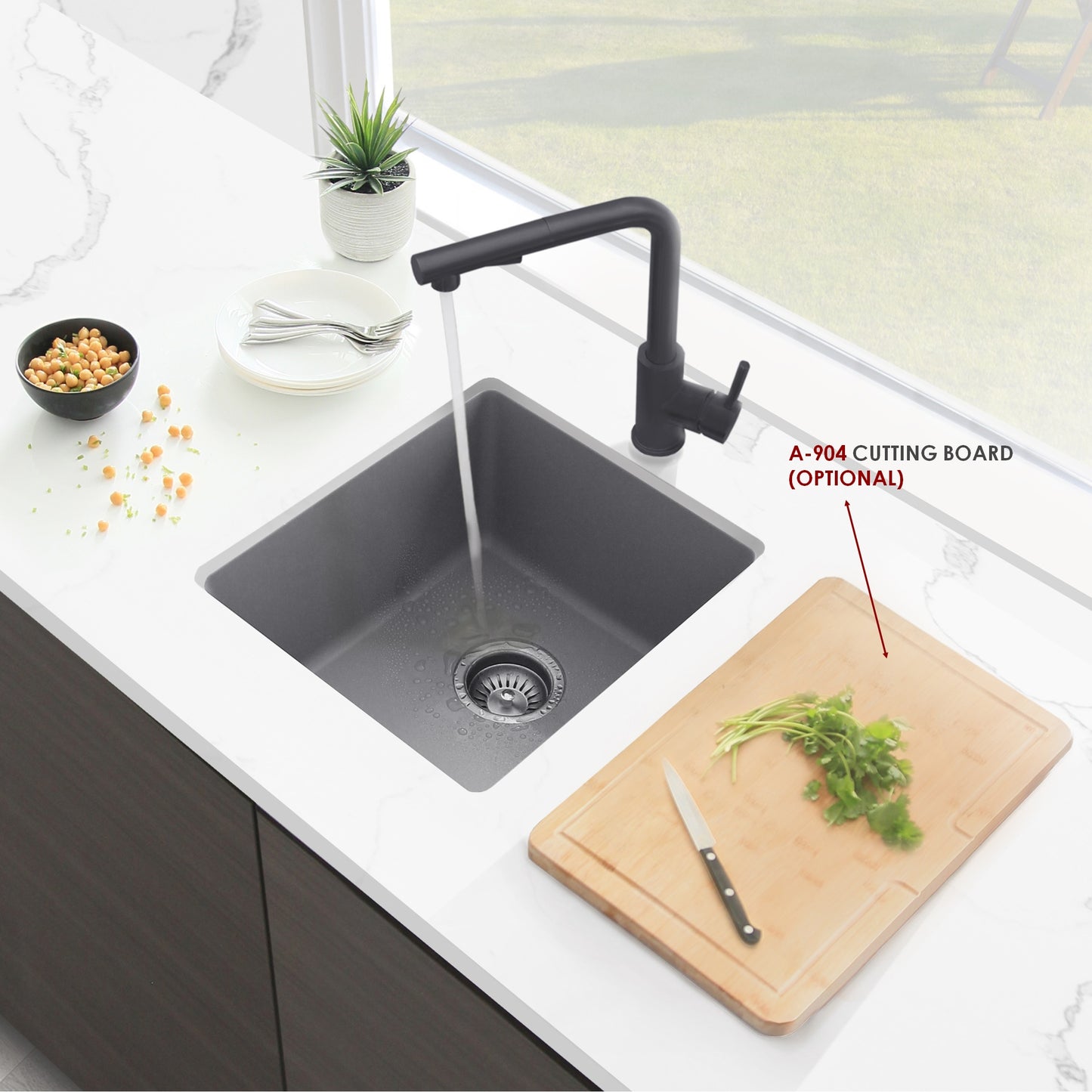 STYLISH 16"Dual Mount Single Bowl Gray Granite Kitchen Sink