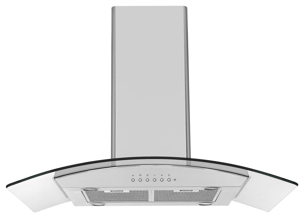 Ancona Convertible Island Glass Canopy Range Hood, Night Light Feature, 36 in.