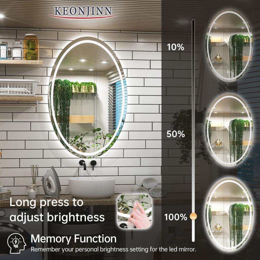 Oval LED Vanity Mirror for Bathroom, Anti Fog IP54 Waterproof CRI90, 36"x24"