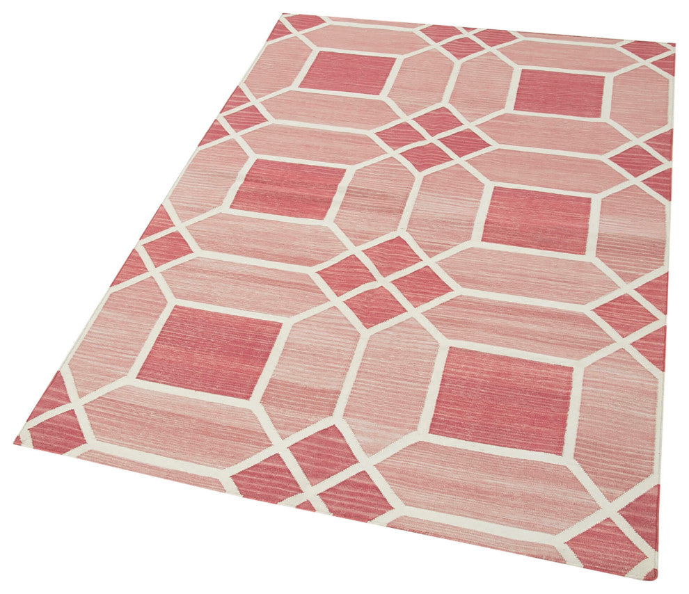 Rug N Carpet - Handmade Wool 3' 7'' x 5' 5'' Modern Design Dhurrie Kilim Rug