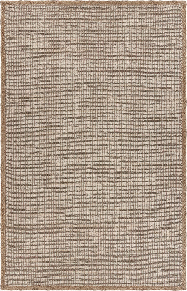 5" x 8" Tan and White Braid Border Area Rug
