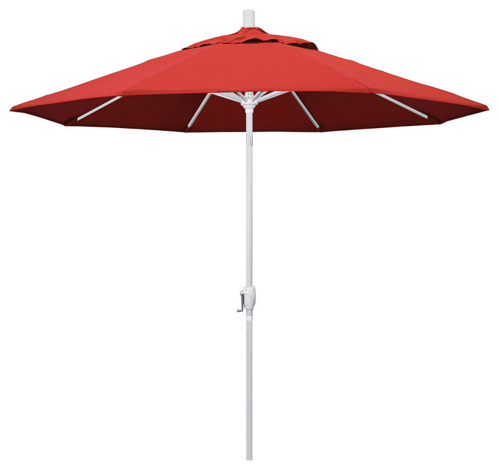 9'' Matted White Push-Button Tilt Crank Aluminum Umbrella, Red Olefin