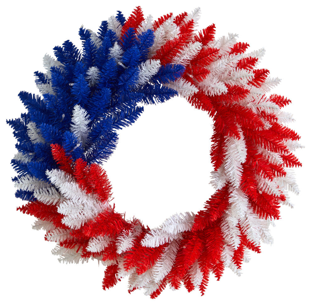 24" Patriotic Red, White and Blue "Americana" Wreath With 35 Warm LED Lights