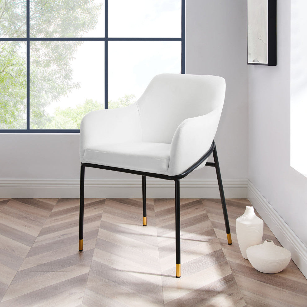 Dining Chair, White Black, Velvet, Modern, Mid Century Cafe Bistro Hospitality