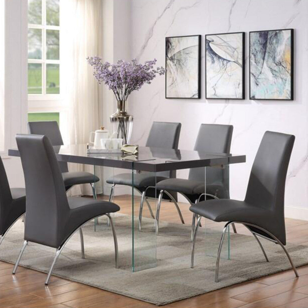 Set of 2 PU Upholstered Side Chair, Gray/Chrome Finish