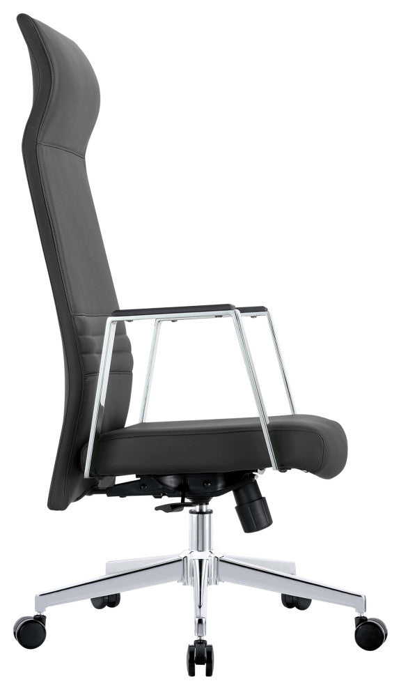 LeisureMod Aleen High-Back Leather Office Chair With Swivel and Tilt, Black